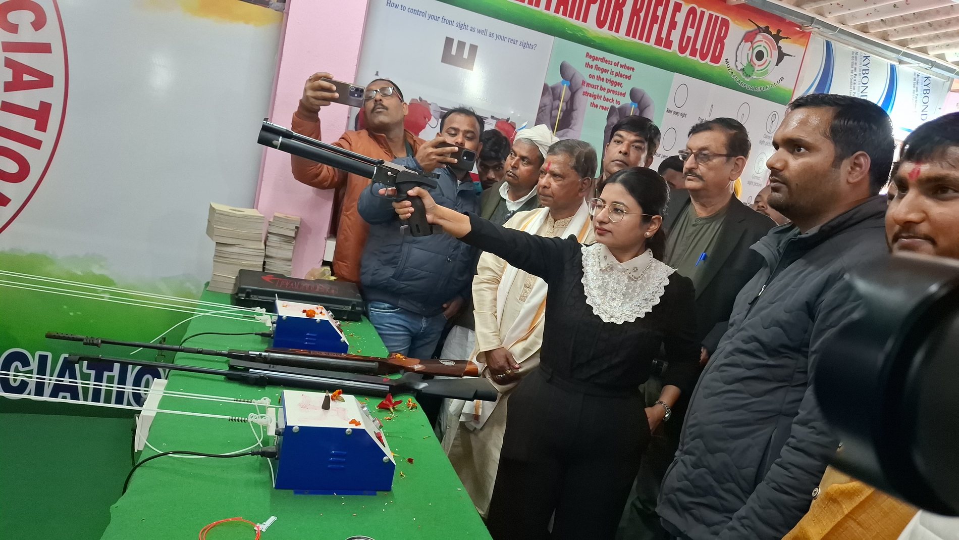 Air pistol shooting at the Muzaffarpur Rifle Club inauguration, Bihar